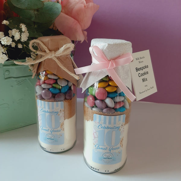 ZZZ Our 10th Celebration Cookie Mix in a bottle. Makes 6 or 12 delicious cookies