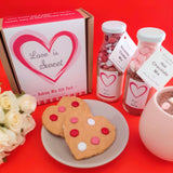 VALENTINE'S Day GIFT PACK - Sweet | Love | Perfect. Makes 6 delicious cookies & 2 mugs decadent hot chocolate